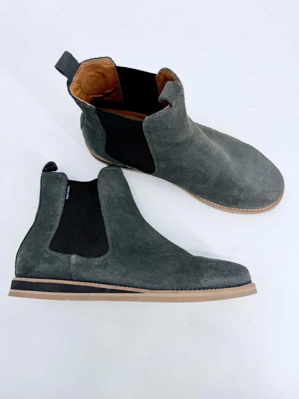 HARI MARI Odessa Waxed Suede Chelsea Boots Gray Sage